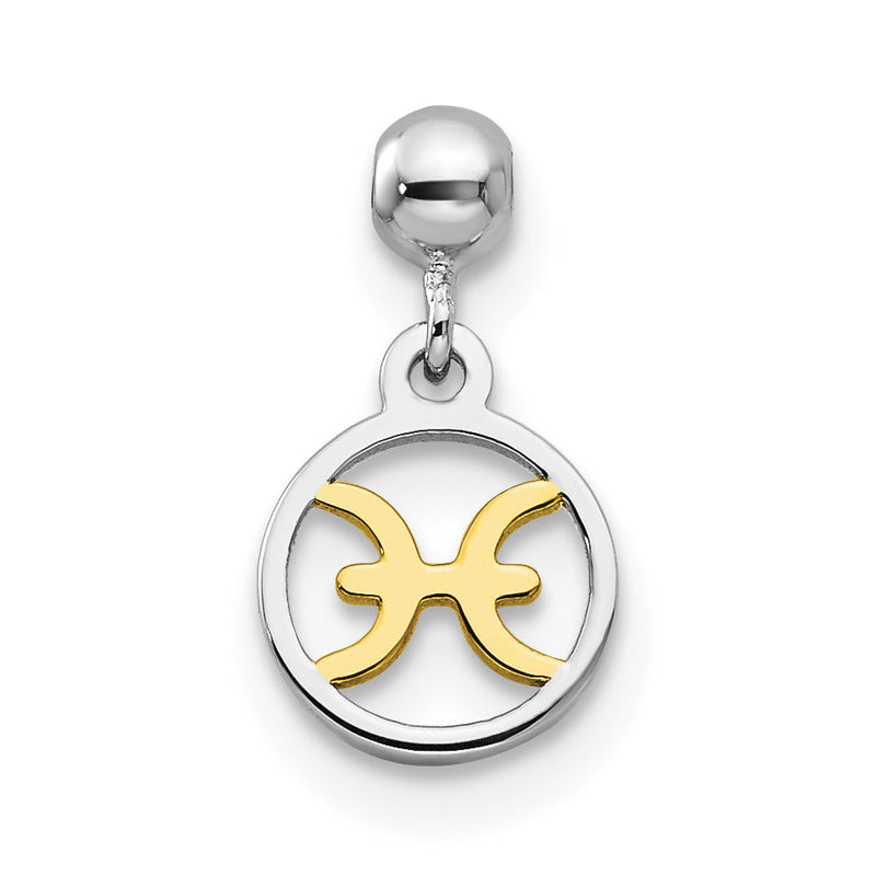 Sterlingsilber Mio Memento Rhodiniert Goldfarben Hängend Pisces Charm