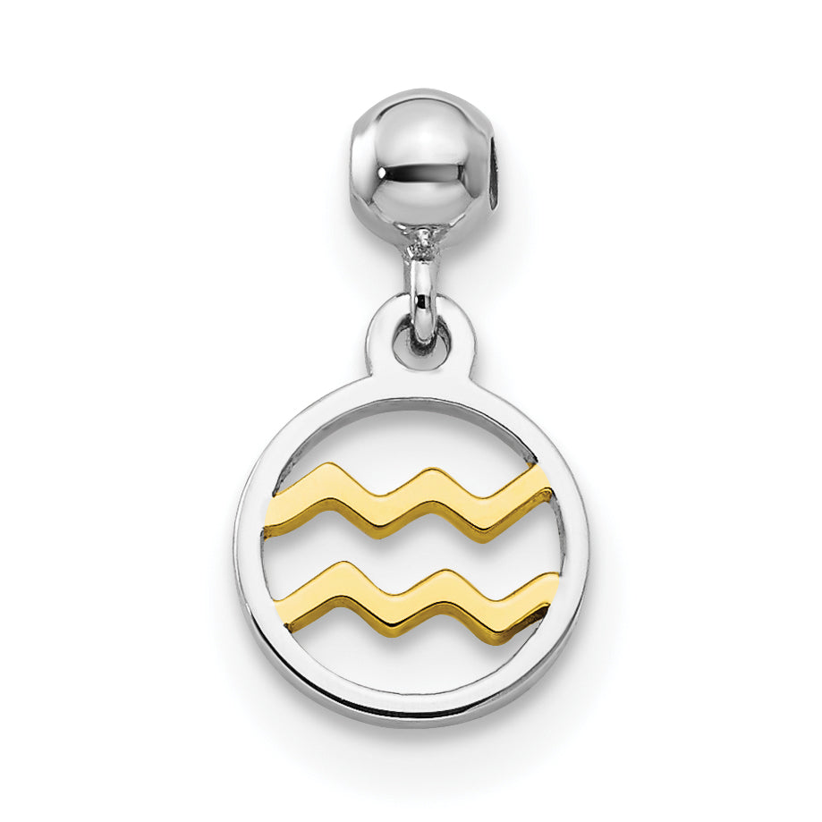 Sterlingsilber Mio Memento Rhodiniert Goldfarben Hängend Aquarius Charm