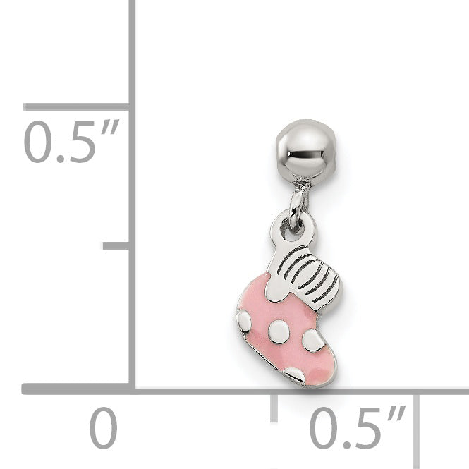Sterlingsilber Mio Memento Rosa Emaille Hängend Baby Sock Charm