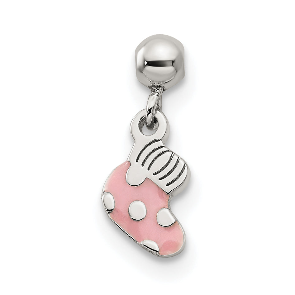 Sterlingsilber Mio Memento Rosa Emaille Hängend Baby Sock Charm