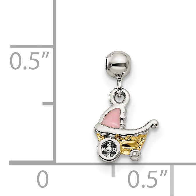 Sterlingsilber Mio Memento Goldfarben Emaille Baby Carriage Charm