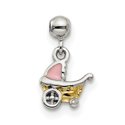 Sterlingsilber Mio Memento Goldfarben Emaille Baby Carriage Charm