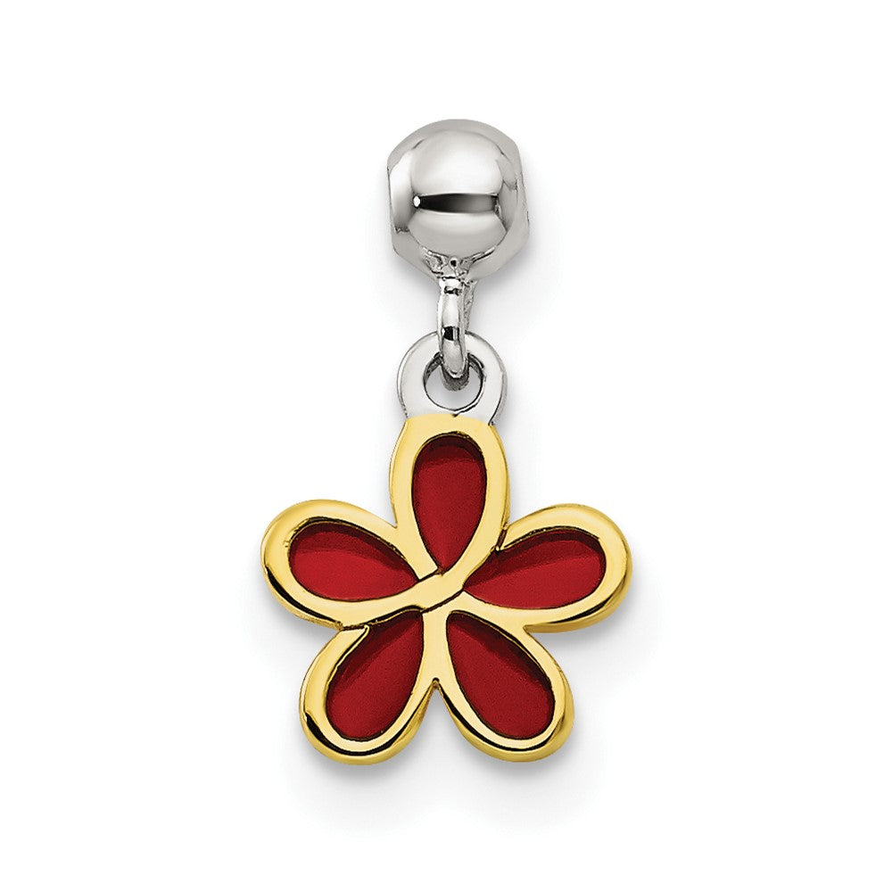 Sterlingsilber Mio Memento Goldfarben Rot Emaille Blume Charm