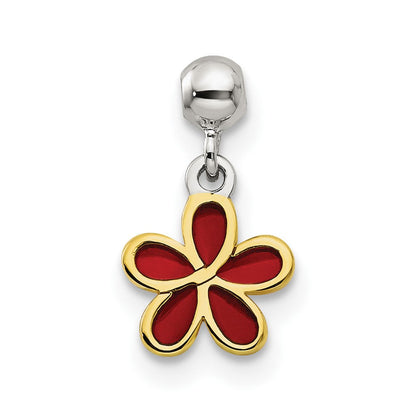 Sterlingsilber Mio Memento Goldfarben Rot Emaille Blume Charm