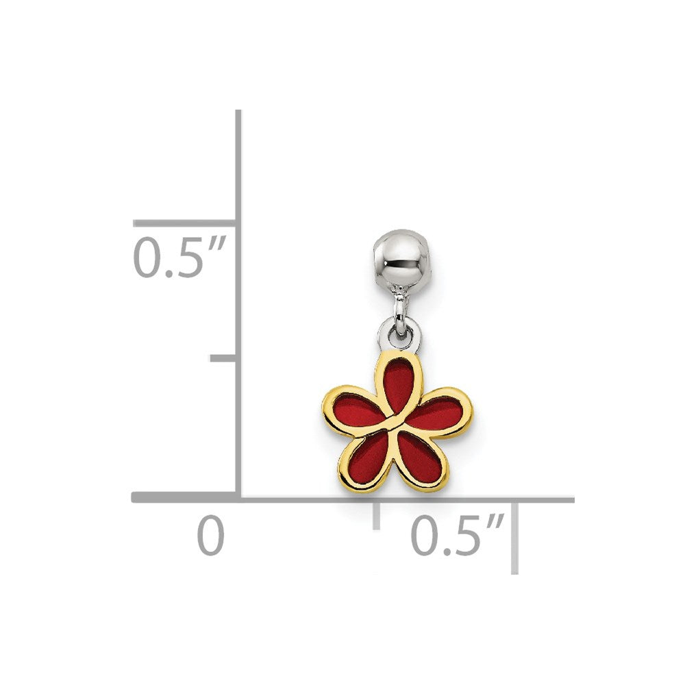 Sterlingsilber Mio Memento Goldfarben Rot Emaille Blume Charm