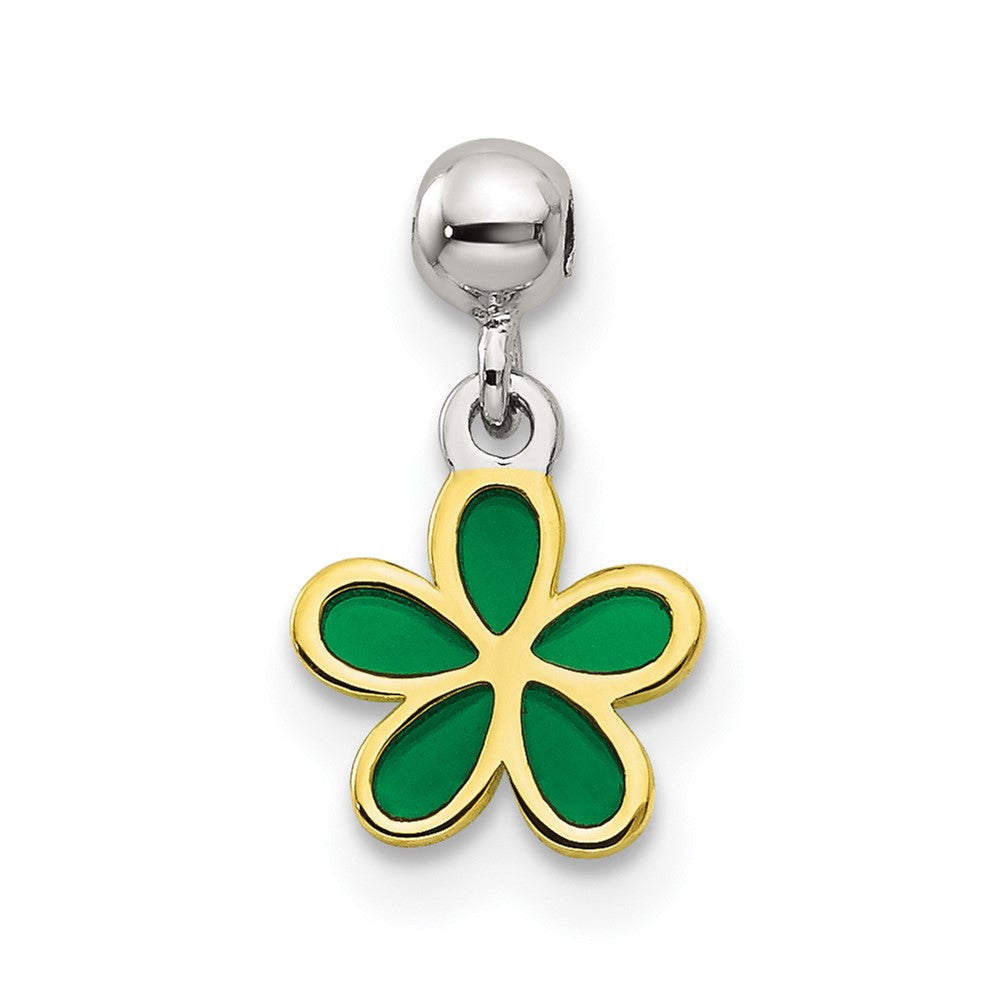 Sterlingsilber Mio Memento Goldfarben Grün Emaille Blume Charm