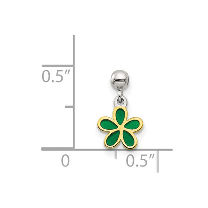 Sterlingsilber Mio Memento Goldfarben Grün Emaille Blume Charm