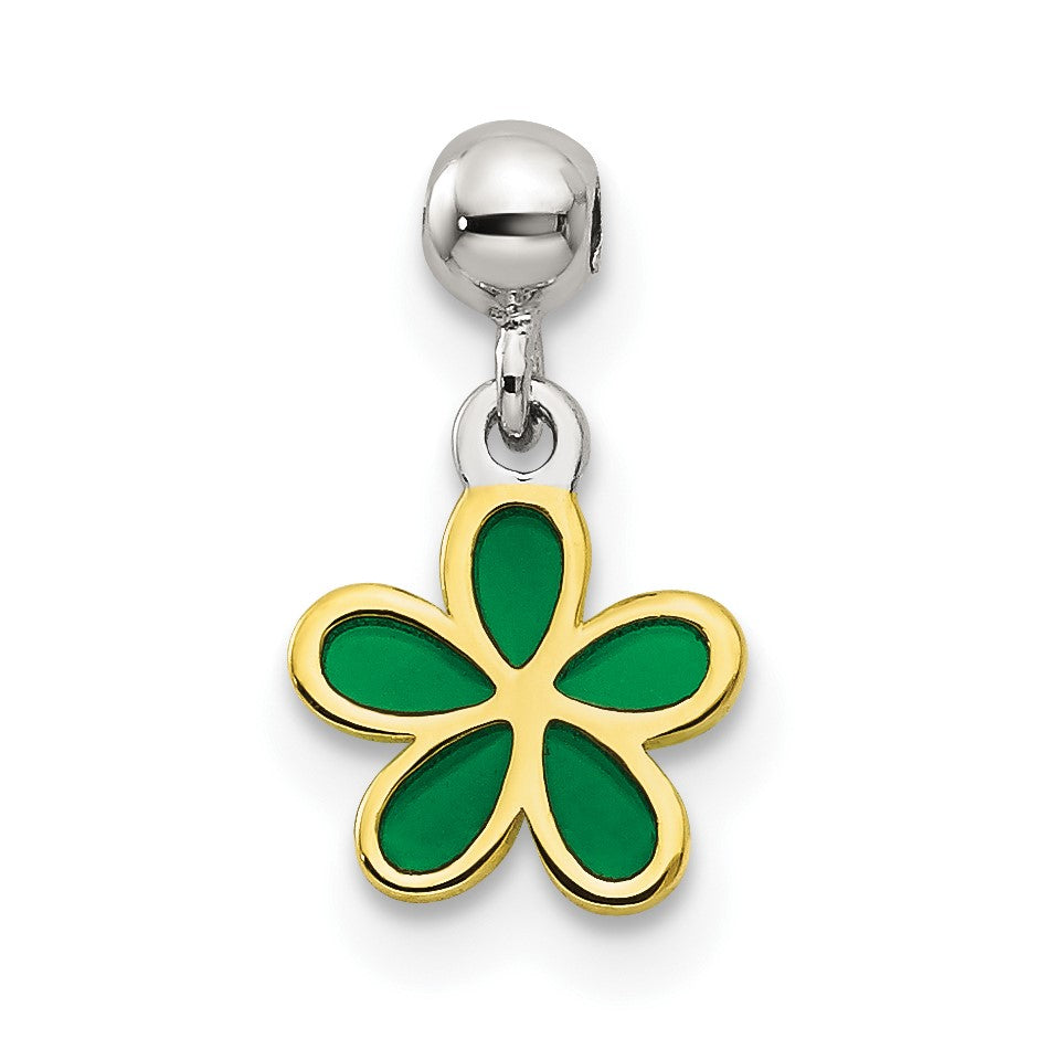 Sterlingsilber Mio Memento Goldfarben Grün Emaille Blume Charm