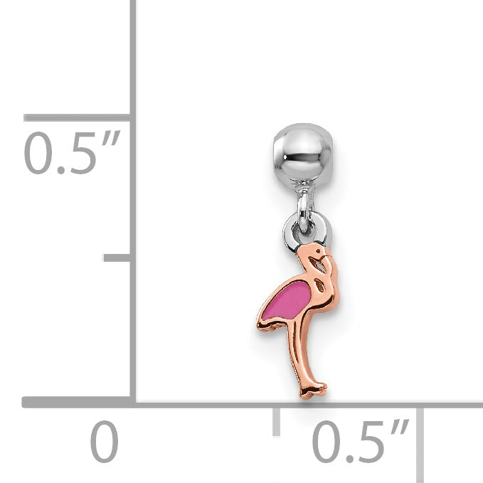 Sterlingsilber Mio Memento Rhodiniert Roséfarben Emaille Hängend Flamingo Charm