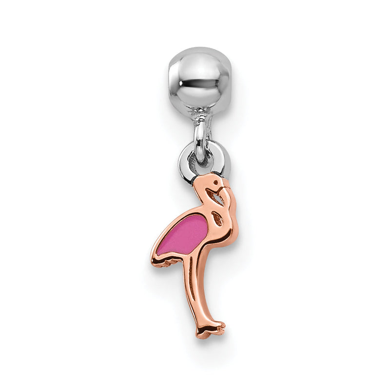 Sterlingsilber Mio Memento Rhodiniert Roséfarben Emaille Hängend Flamingo Charm