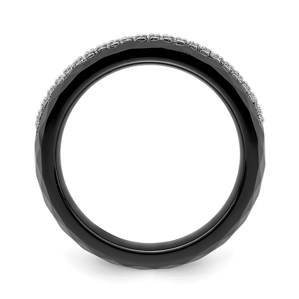 Sterlingsilber Brillant Glut Rhodiniert 23 Stein Mikro Pavé Zirkonia und Schwarz Keramik Ring