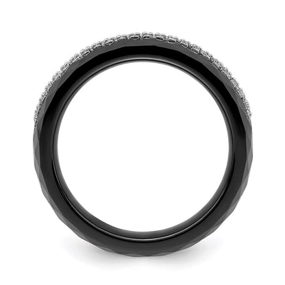 Sterlingsilber Brillant Glut Rhodiniert 23 Stein Mikro Pavé Zirkonia und Schwarz Keramik Ring
