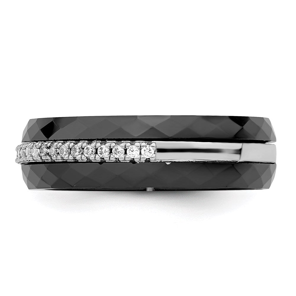 Sterlingsilber Brillant Glut Rhodiniert 23 Stein Mikro Pavé Zirkonia und Schwarz Keramik Ring