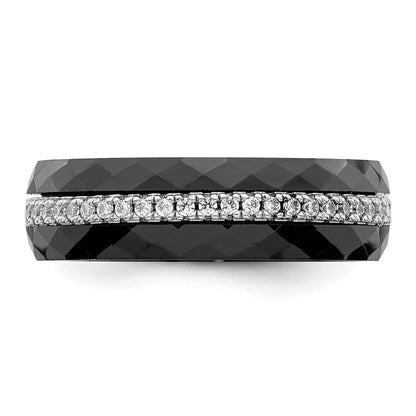 Sterlingsilber Brillant Glut Rhodiniert 23 Stein Mikro Pavé Zirkonia und Schwarz Keramik Ring