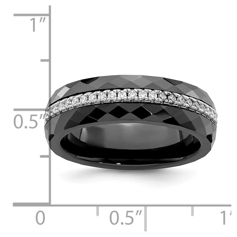 Sterlingsilber Brillant Glut Rhodiniert 23 Stein Mikro Pavé Zirkonia und Schwarz Keramik Ring