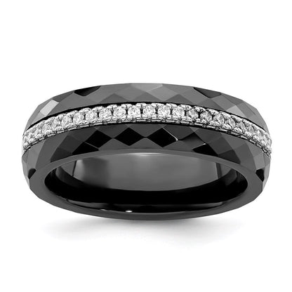Sterlingsilber Brillant Glut Rhodiniert 23 Stein Mikro Pavé Zirkonia und Schwarz Keramik Ring