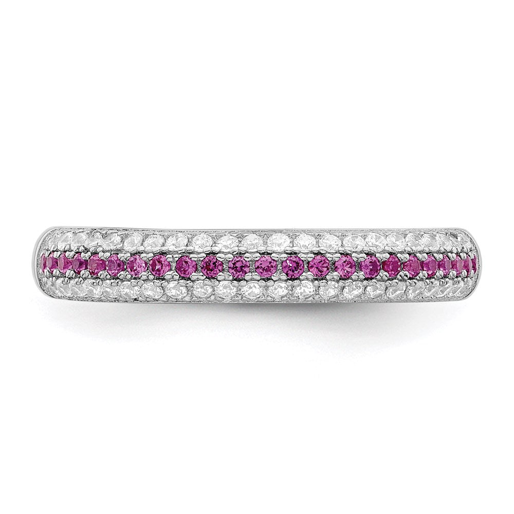 Sterlingsilber Brillant Glut Rhodiniert 67 Stein Rot und Weiß Mikro Pavé Zirkonia Poliert Ring