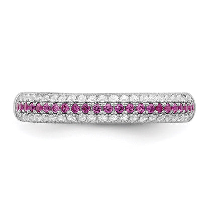 Sterlingsilber Brillant Glut Rhodiniert 67 Stein Rot und Weiß Mikro Pavé Zirkonia Poliert Ring