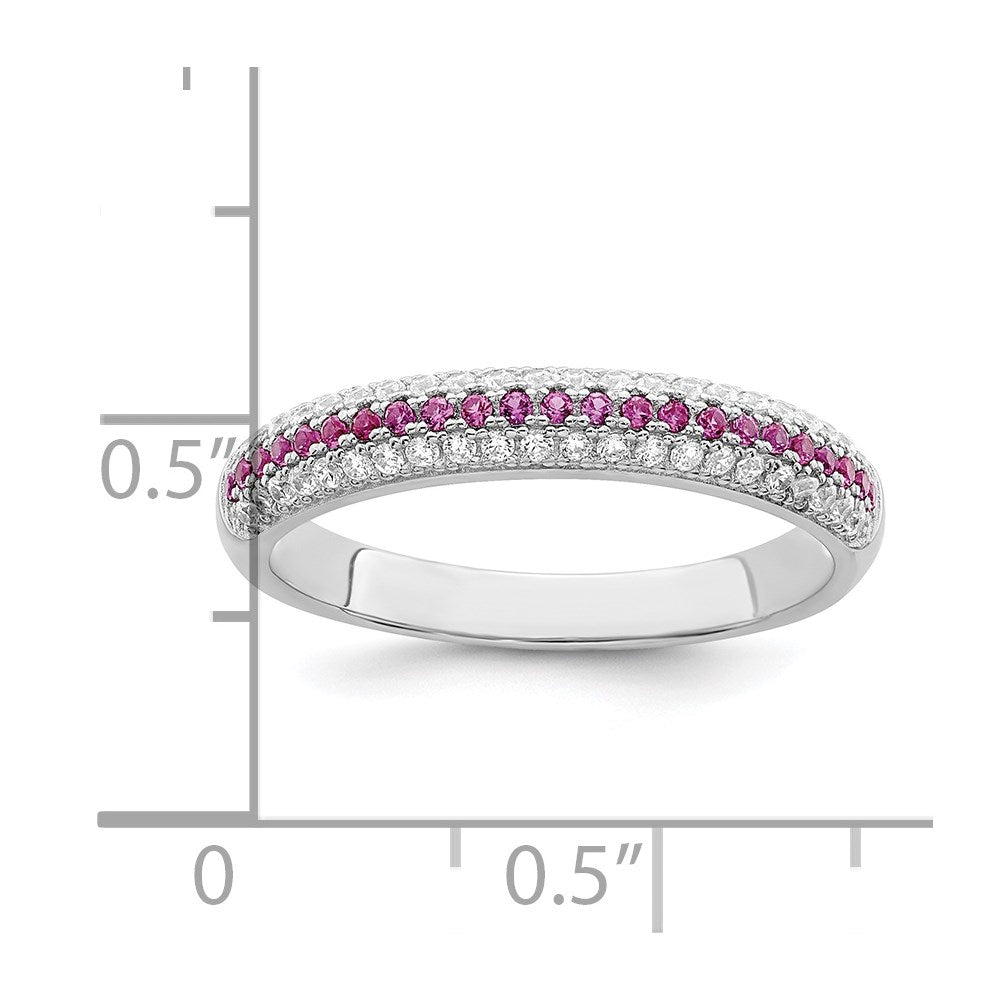 Sterlingsilber Brillant Glut Rhodiniert 67 Stein Rot und Weiß Mikro Pavé Zirkonia Poliert Ring