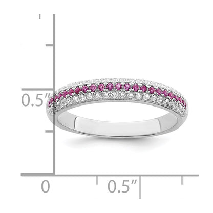 Sterlingsilber Brillant Glut Rhodiniert 67 Stein Rot und Weiß Mikro Pavé Zirkonia Poliert Ring
