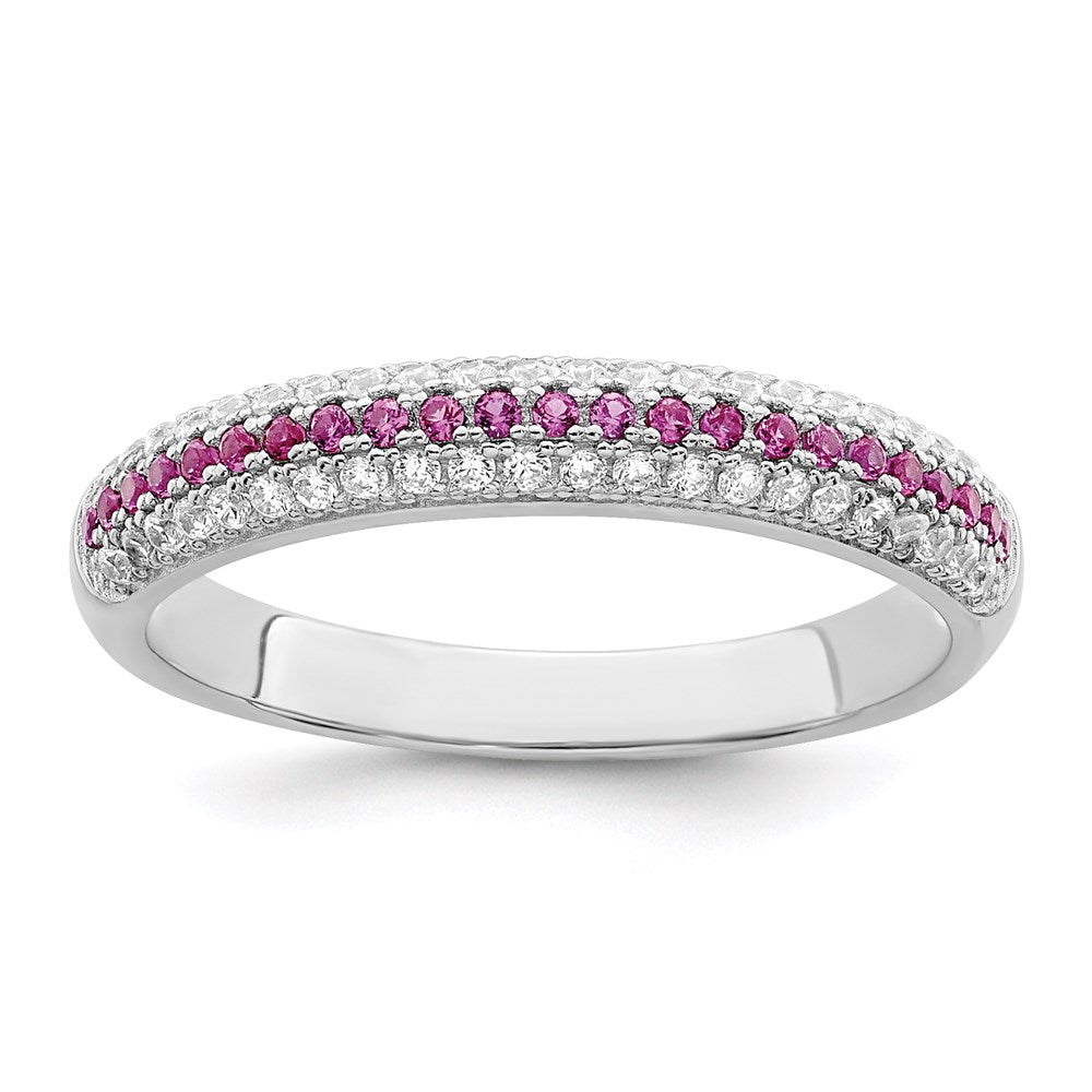 Sterlingsilber Brillant Glut Rhodiniert 67 Stein Rot und Weiß Mikro Pavé Zirkonia Poliert Ring