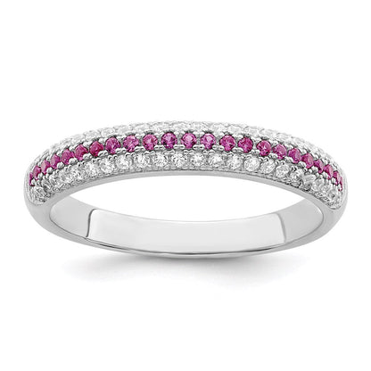 Sterlingsilber Brillant Glut Rhodiniert 67 Stein Rot und Weiß Mikro Pavé Zirkonia Poliert Ring