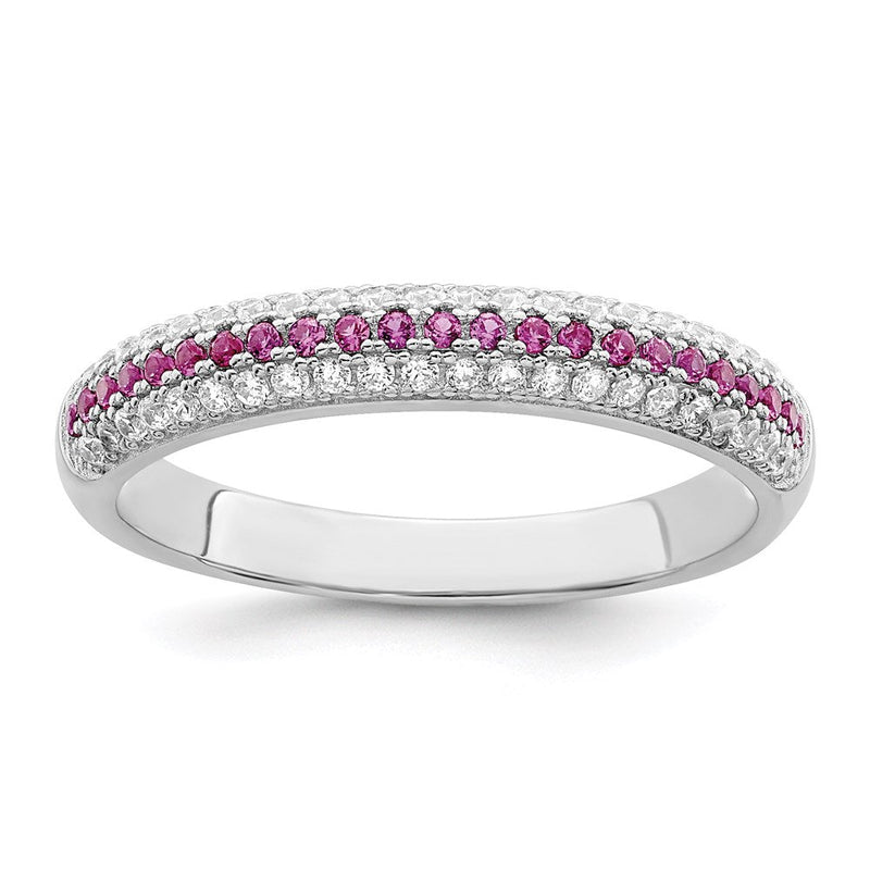 Sterlingsilber Brillant Glut Rhodiniert 67 Stein Rot und Weiß Mikro Pavé Zirkonia Poliert Ring