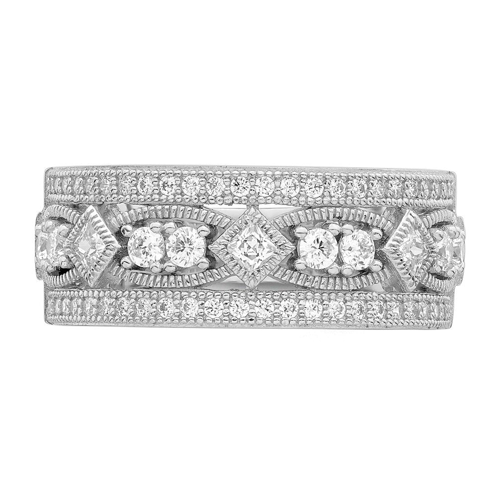 Sterlingsilber Brillant Glut Rhodiniert 59 Stein Mikro Pavé Zirkonia Poliert Ring
