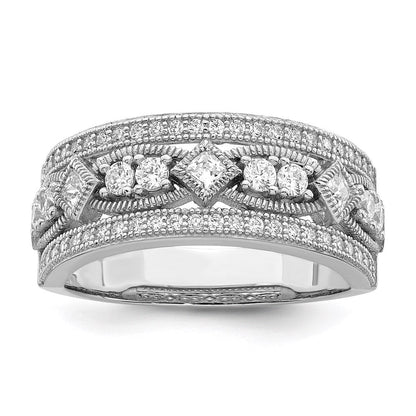 Sterlingsilber Brillant Glut Rhodiniert 59 Stein Mikro Pavé Zirkonia Poliert Ring