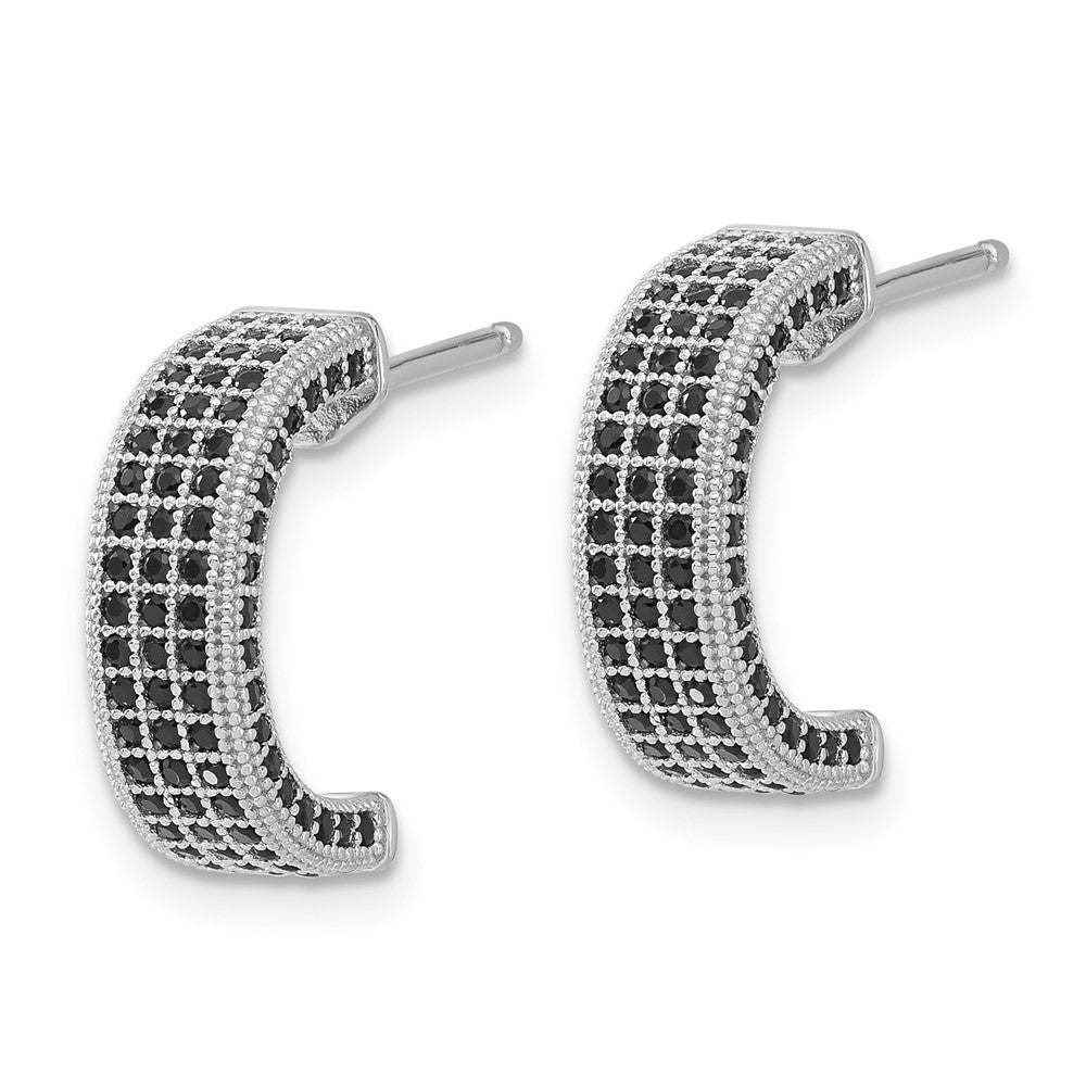 Sterlingsilber True Feuer Poliert Schwarz Zirkonia Stecker C- Creolen