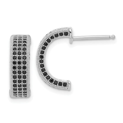 Sterlingsilber True Feuer Poliert Schwarz Zirkonia Stecker C- Creolen