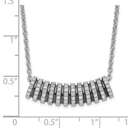 Sterlingsilber Schwarz Rhodium & Zirkonia Brillant Glut Gebogen Stab Halskette