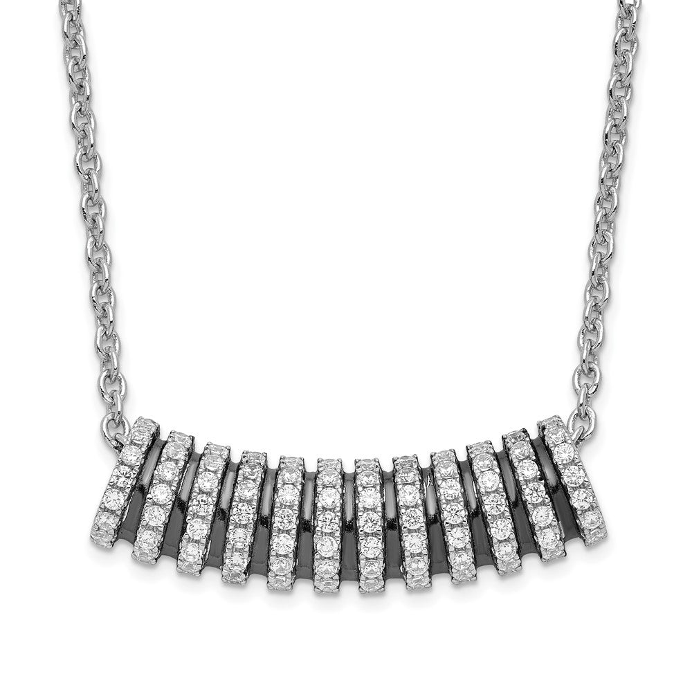 Sterlingsilber Schwarz Rhodium & Zirkonia Brillant Glut Gebogen Stab Halskette