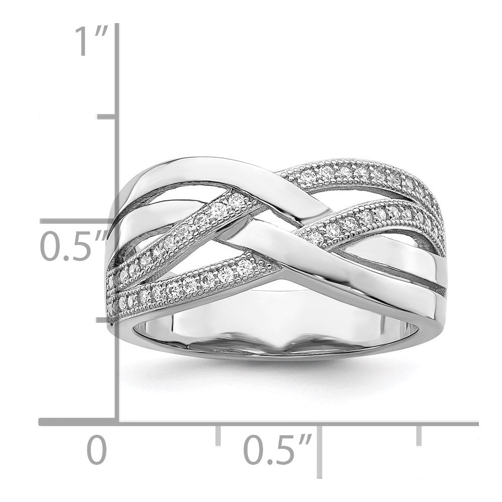 Sterlingsilber Brillant Glut Rhodiniert 44 Stein Mikro Pavé Zirkonia Poliert Ring