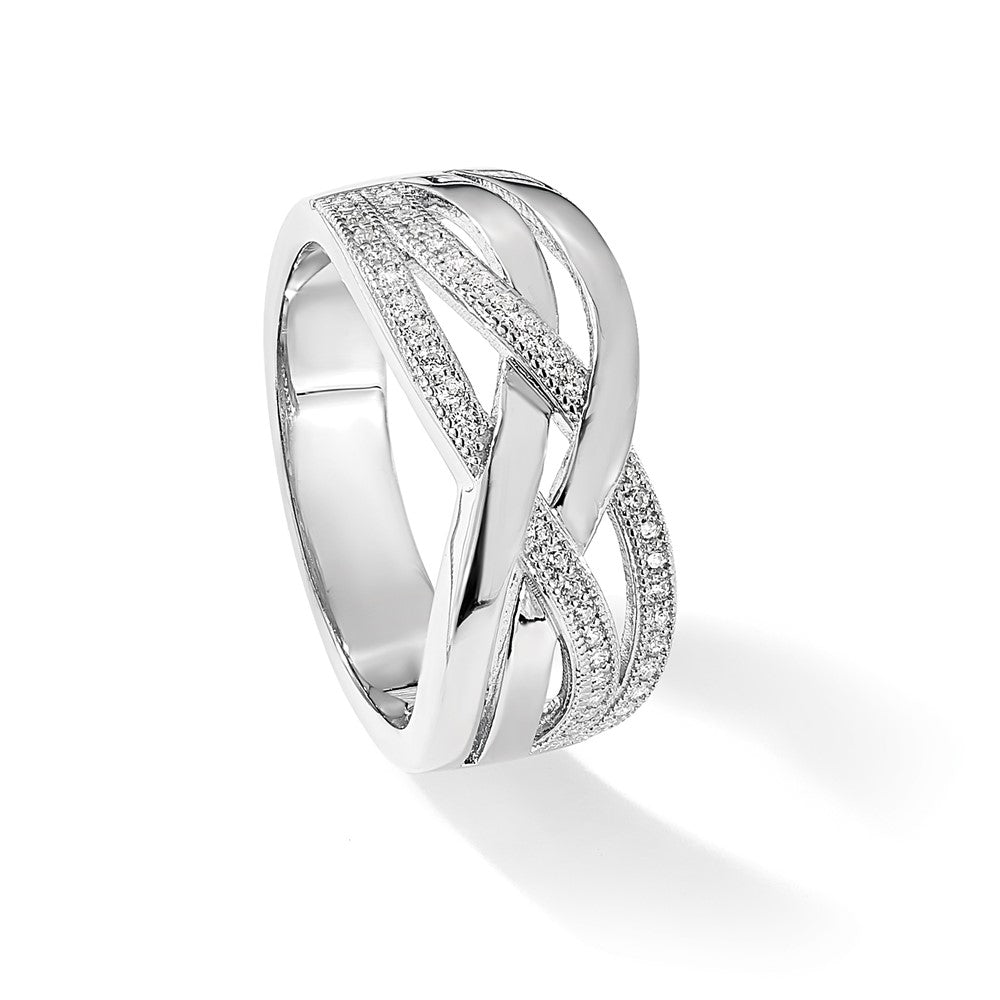 Sterlingsilber Brillant Glut Rhodiniert 44 Stein Mikro Pavé Zirkonia Poliert Ring