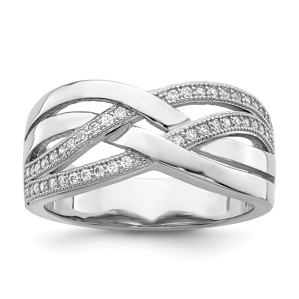 Sterlingsilber Brillant Glut Rhodiniert 44 Stein Mikro Pavé Zirkonia Poliert Ring