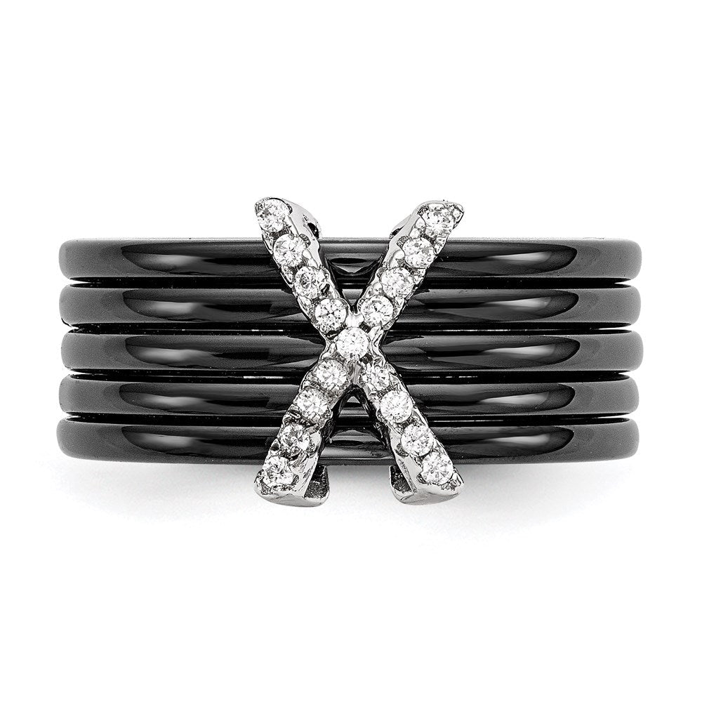 Sterlingsilber Brillant Glut Rhodiniert 17 Stein Mikro Pavé Zirkonia X Keramik Ring