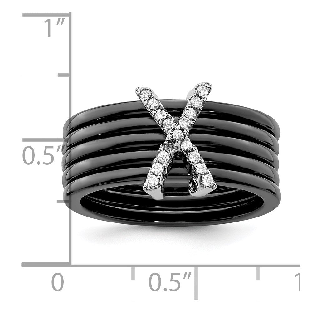 Sterlingsilber Brillant Glut Rhodiniert 17 Stein Mikro Pavé Zirkonia X Keramik Ring