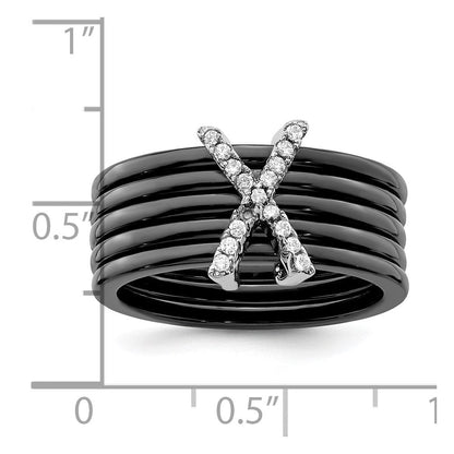Sterlingsilber Brillant Glut Rhodiniert 17 Stein Mikro Pavé Zirkonia X Keramik Ring