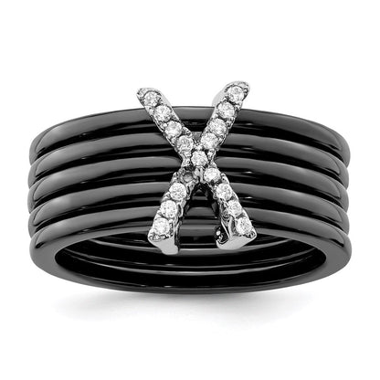 Sterlingsilber Brillant Glut Rhodiniert 17 Stein Mikro Pavé Zirkonia X Keramik Ring