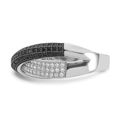Sterlingsilber Schwarz & Klar Zirkonia X True Feuer Poliert Ring