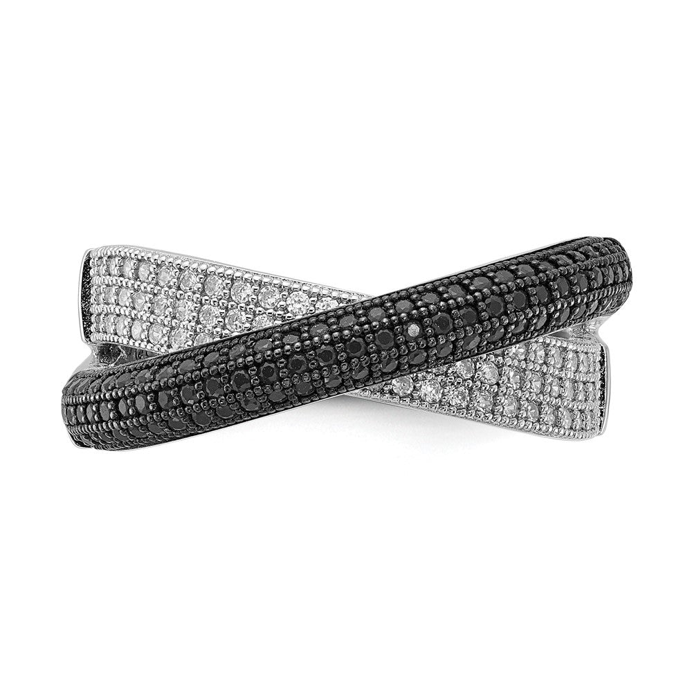 Sterlingsilber Schwarz & Klar Zirkonia X True Feuer Poliert Ring