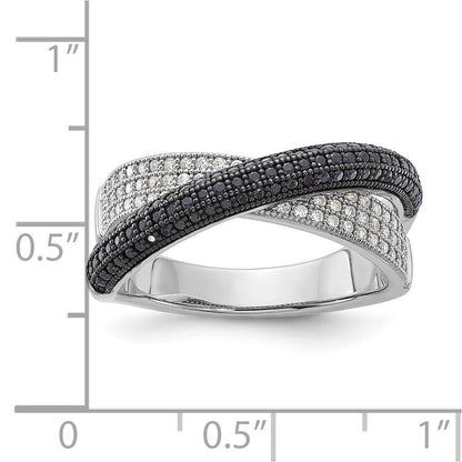 Sterlingsilber Schwarz & Klar Zirkonia X True Feuer Poliert Ring