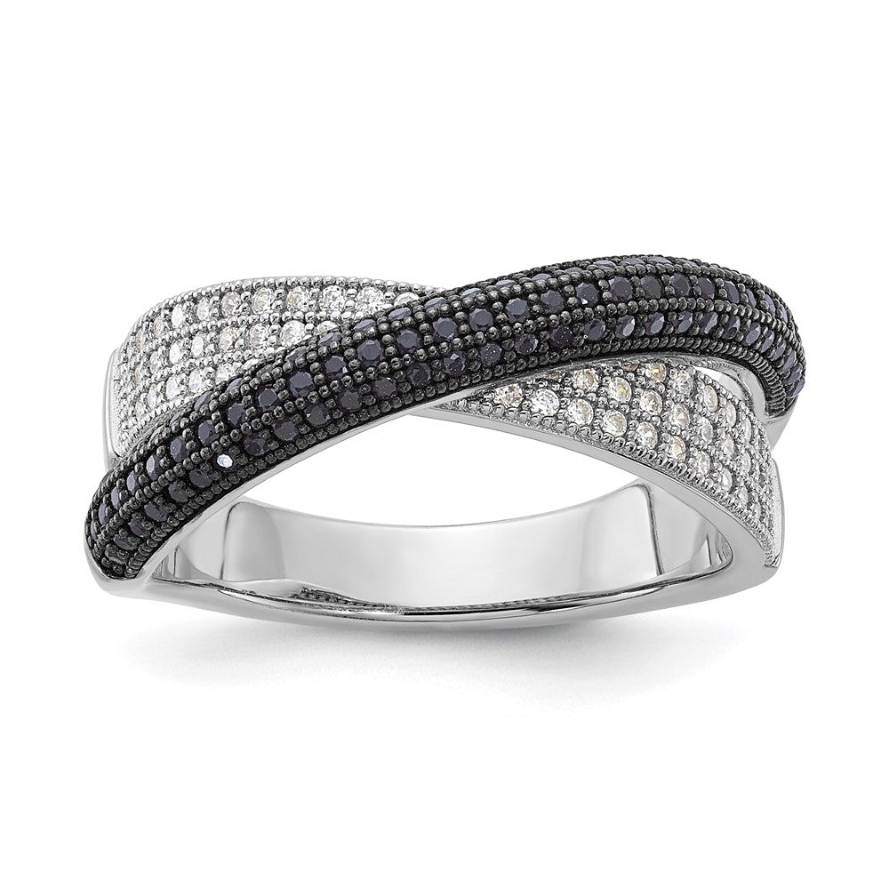 Sterlingsilber Schwarz & Klar Zirkonia X True Feuer Poliert Ring