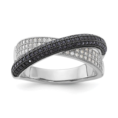 Sterlingsilber Schwarz & Klar Zirkonia X True Feuer Poliert Ring