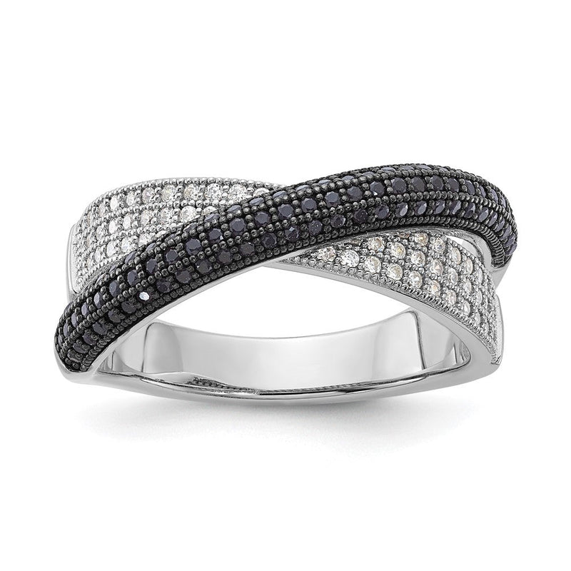 Sterlingsilber Schwarz & Klar Zirkonia X True Feuer Poliert Ring