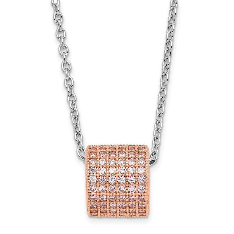 Ss/vergoldet Brillant Glut Sterlingsilber Rose Vergoldet Rosa Zirkonia mit 2 Zoll Verlängerung Halskette