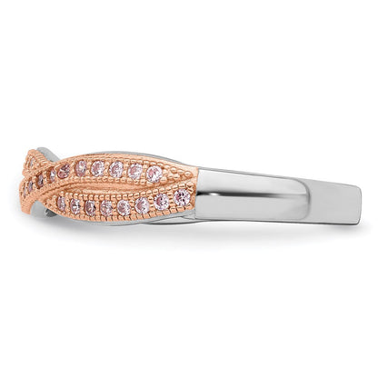 Ss/vergoldet Brillant Glut Sterlingsilber Rose Vergoldet Rhodiniert 48 Stein Kreuz Mikro Pavé Zirkonia Poliert Ring