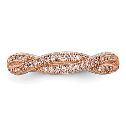 Ss/vergoldet Brillant Glut Sterlingsilber Rose Vergoldet Rhodiniert 48 Stein Kreuz Mikro Pavé Zirkonia Poliert Ring