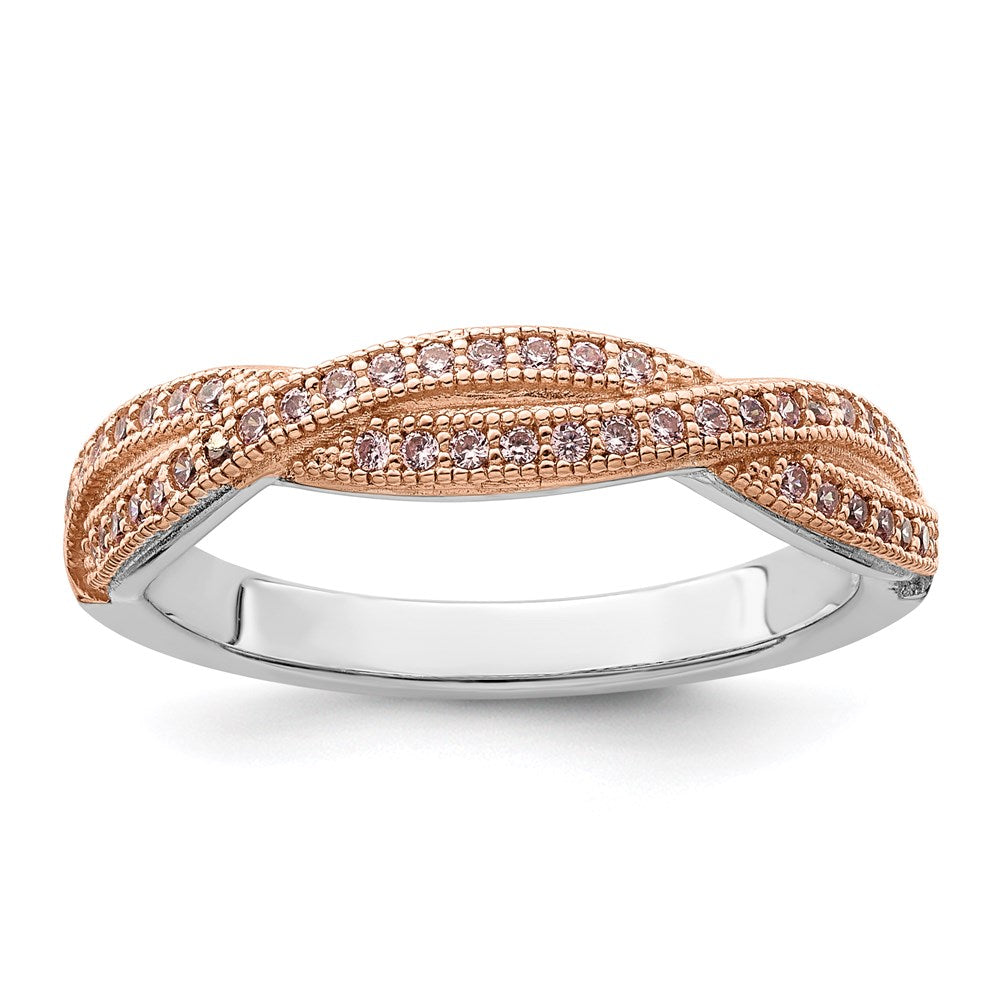 Ss/vergoldet Brillant Glut Sterlingsilber Rose Vergoldet Rhodiniert 48 Stein Kreuz Mikro Pavé Zirkonia Poliert Ring